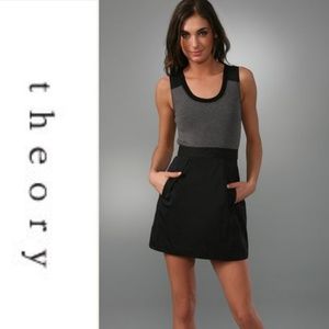 Theory Dristi Wool Dress Pockets Black Gray